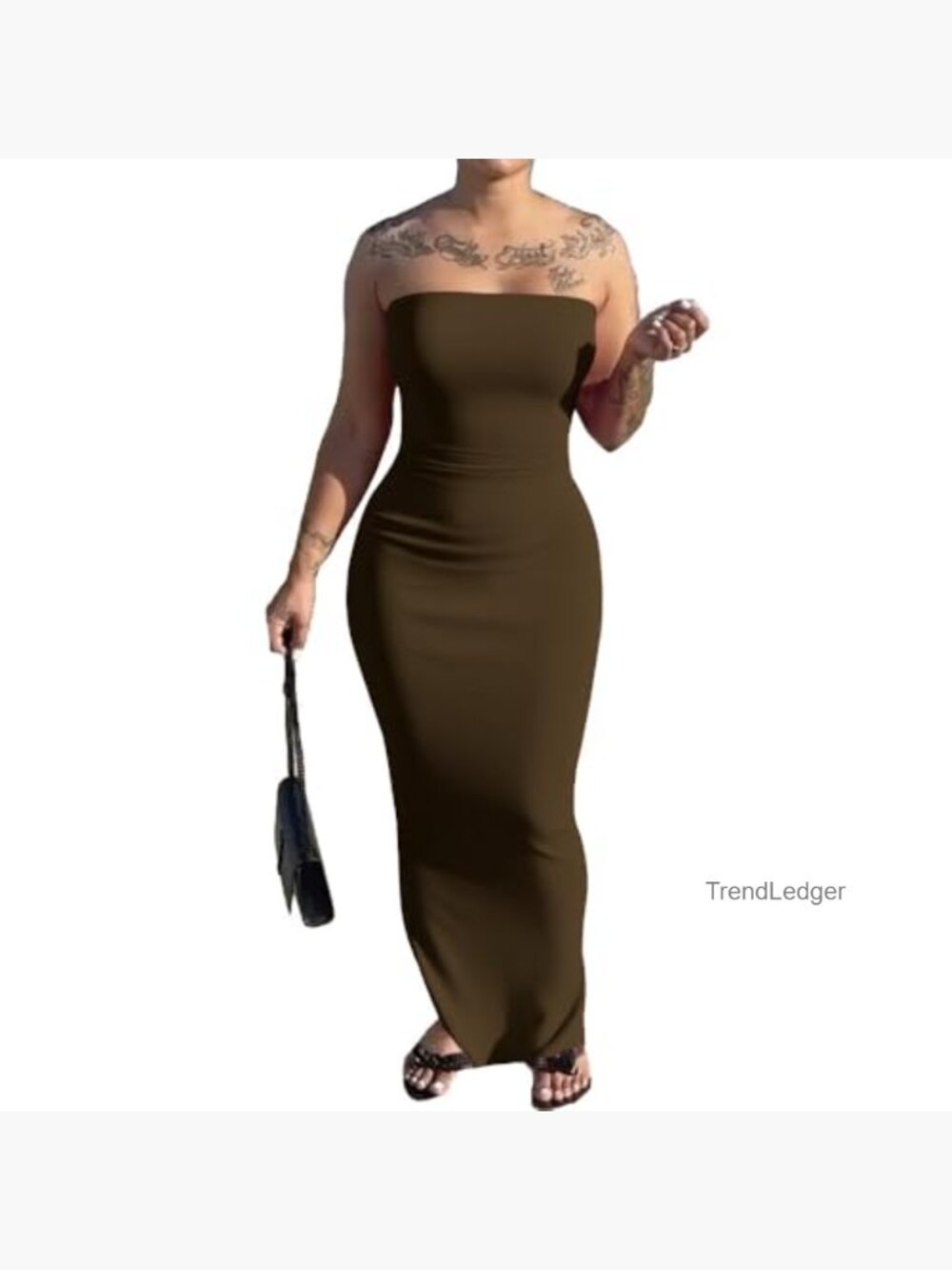 Strapless Bodycon Maxi Dress Long Wrap Casual Party Cocktail - Picture 2 of 6
